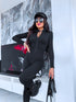 Black, stretchy jumpsuit with front zipper